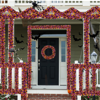 Lairyan 50FT Halloween Tinsel Garland Decorations, Shiny Orange Black Purple Metallic Twist Hanging Garland for Home Tree Stairs Indoor Outdoor Halloween Party Decorations