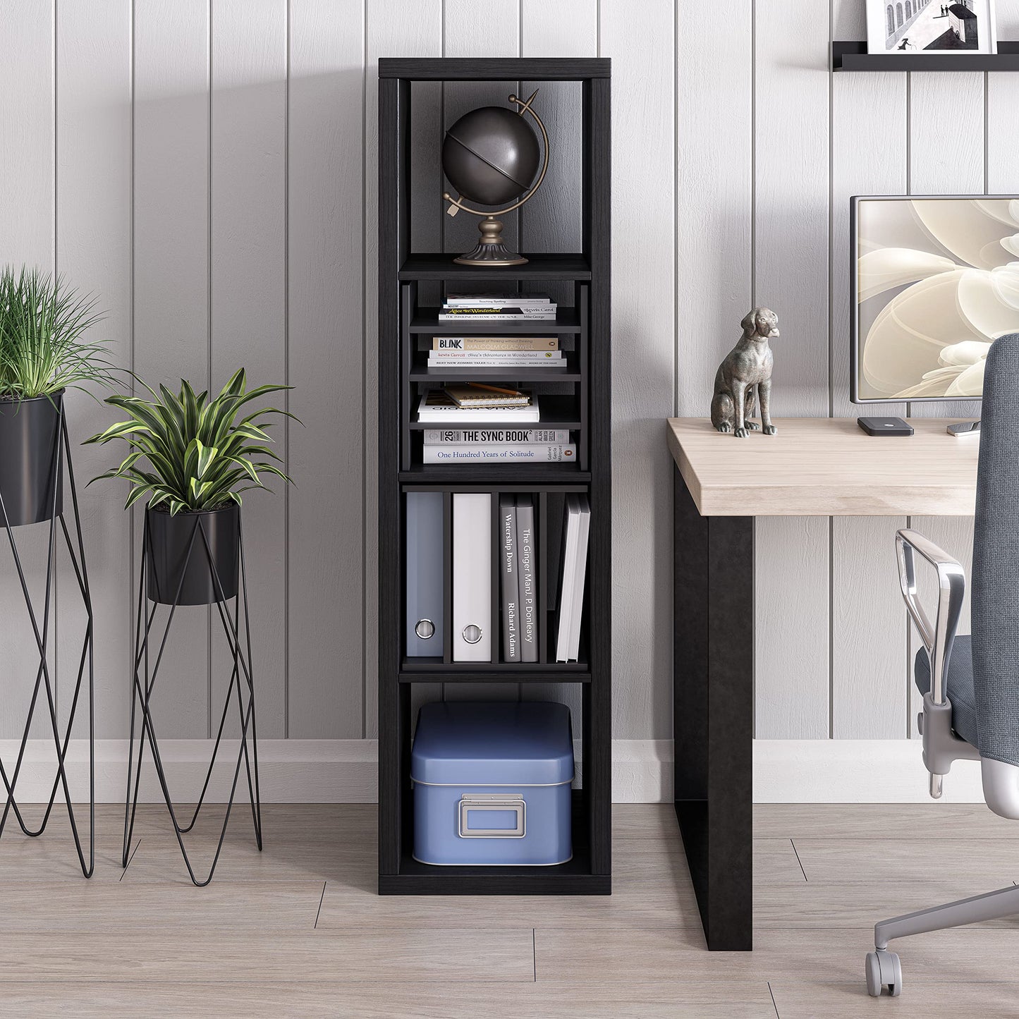 Ballucci 4-Tier Paper Sorter and File Organizer for Desk, Wood Mail Sorter, Fits into IKEA Kallax and ClosetMaid Cube Storage Shelves, Paper Tray, Mail Holder Stand for Classroom, Office, Black
