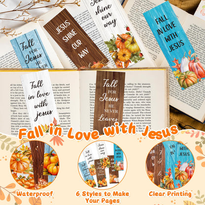 TICIAGA Fall Pumpkin Bible Bookmarks - 120Pcs Fall for Jesus He Never Leaves Religious Bible Verse Bookmarks, Autumn Pumpkins Page Marker for Book Lovers, Christian Church Giveaways for Sunday School