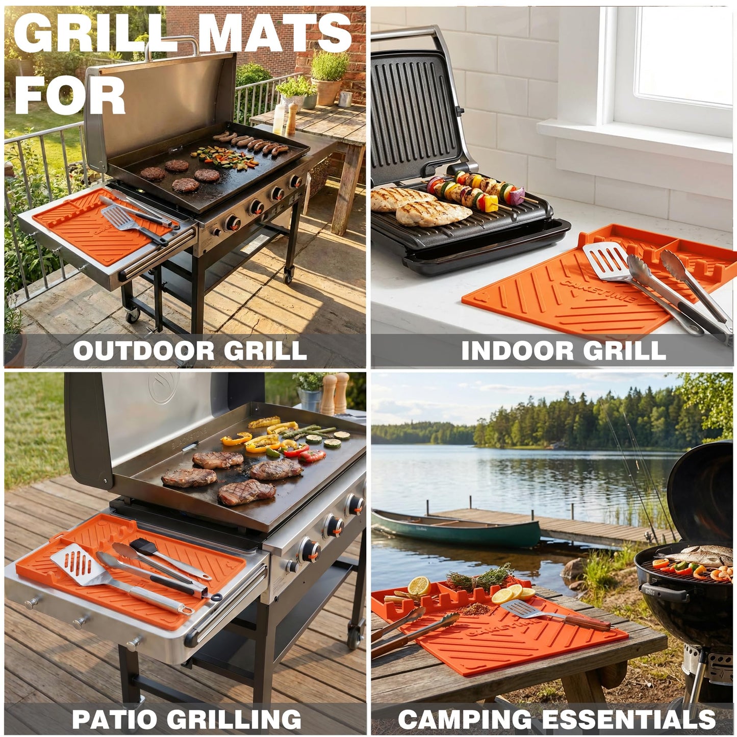 CAKETIME Silicone Grill Mats for Blackstone Griddle Accessories Baking Cooking Kitchen BBQ Must Haves Countertop Weber Traeger Stove Outdoor Camping Lawn Orange Father Dad Chef Men Gifts