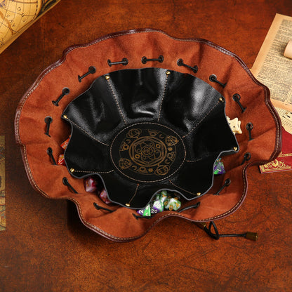 Chuleag Full-Grain Leather Dice Pouch with Built-in Rolling Tray, Magic-Themed, Large Capacity Collector's Organizer for D&D, RPGs & Dice Enthusiasts