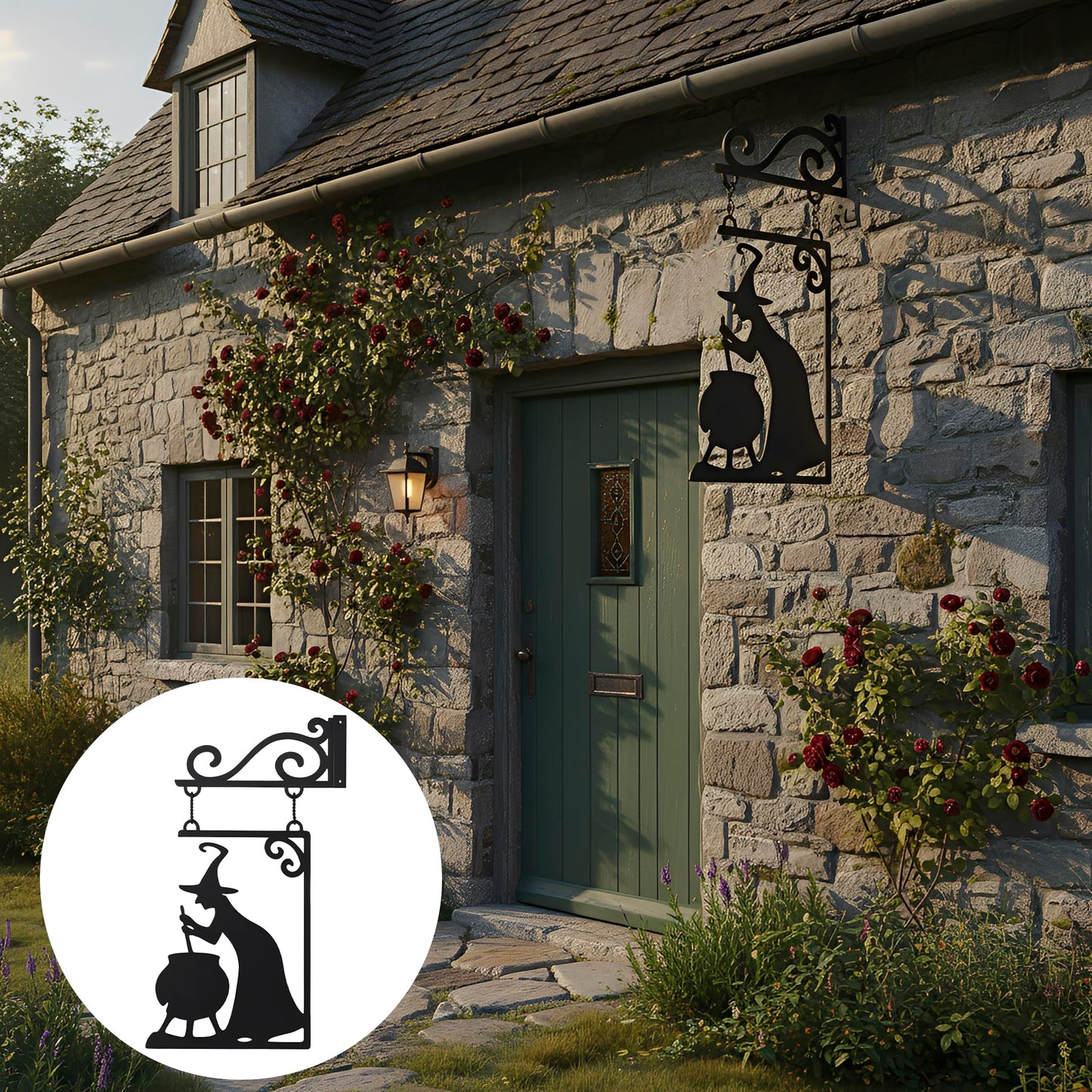 Metal Witch Silhouette Cauldron – Iron Halloween Wall Sign Hanging Art for Garden Decor, Scary Yard Ornaments, Party Supplies, Indoor Outdoor Decoration