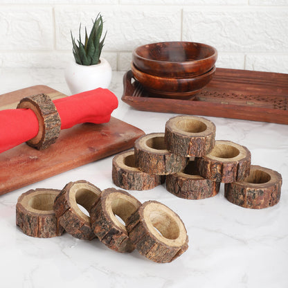 Ajuny Napkin Rings Wooden Set of 12 Handmade 1.5 Inch Decorative Round Shaped Holders with Bark Edge Natural Design for Table Dining Parties Special Occasions Kitchen & Home Decor Gift