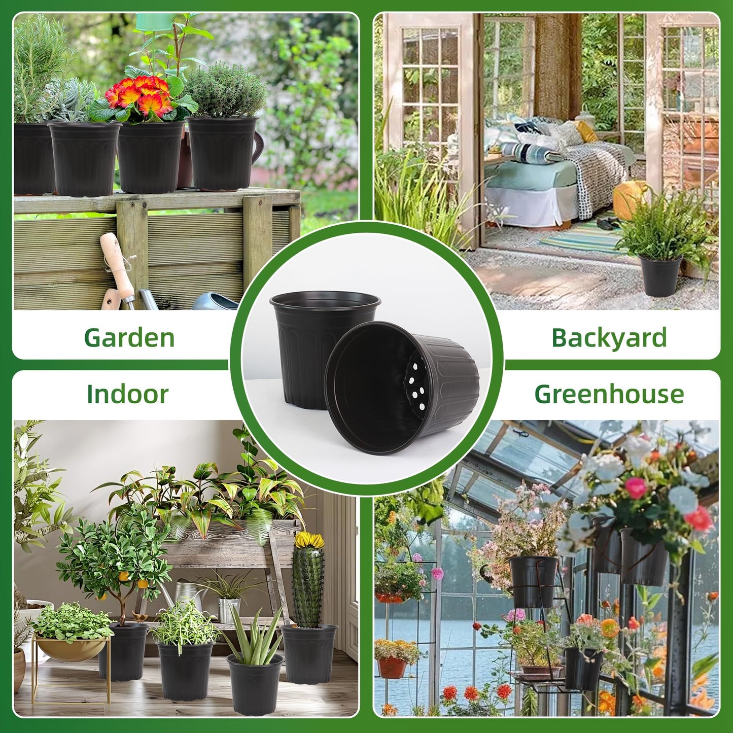 SLMKHHU 50 Pcs 2 Gallon Nursery Pots,Thickened Soft Plastic Plant Pots with Holes,Garden Flower Seedling Pot Container for Seedling,Cuttings,Transplanting (Black)