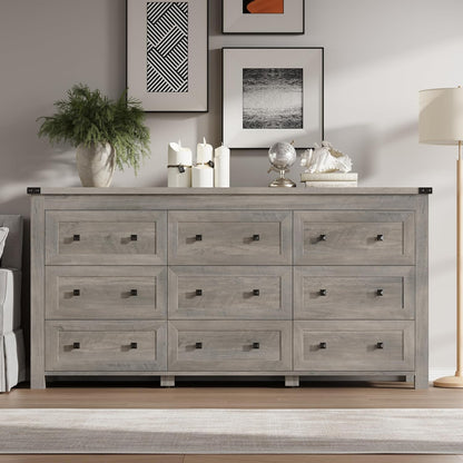 9-Drawer Dresser, Modern Wooden Storage Chest of Drawers, Dresser TV Stand, Wood Drawer Organizer with Metal Handles for Bedroom, Living Room, Hallway