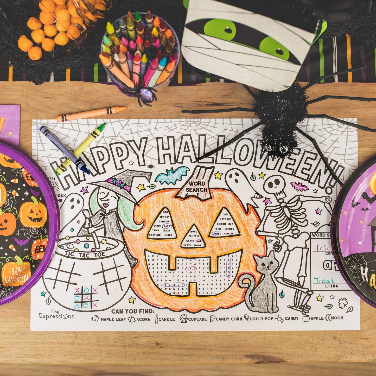 Tiny Expressions Halloween Placemats (Pack of 12 Pumpkin Placemats) | Coloring Activity Paper Table Mats for Parties & Events | Disposable Bulk Bundle Set