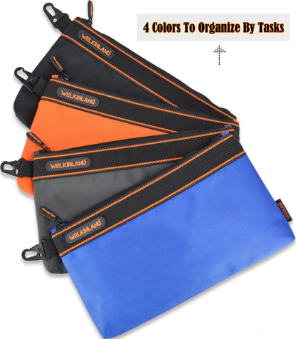 WELKINLAND 4-Packs Small tool pouch, Heavy-Duty Tool pouches, Electrician tools pouch bag, Tools pouches w/clip, Small Zippered tool bag