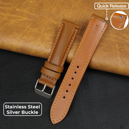vinacreations 20mm Vintage Tan Brown Leather Watch Band Men Quick Release Replacement Strap Soft Handmade Wristband Stainless Steel Buckle, Christmas Fathers Day Gift for Dad Husband DH-202-20MM