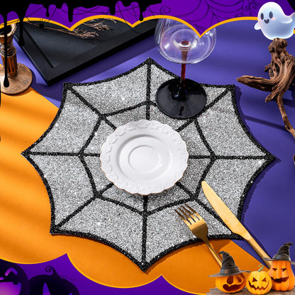 Cumouna Halloween Spiderweb Placemat, Halloween Table Mats Thanksgiving Fall Sparkle Spider Web Decoration Placemat for Centerpiece Kitchen Table Party Tableware Decor