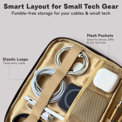 rofozzi Vegan Leather Tech Pouch for Travel, Electronics Organizer Case, Cord Organizer Tech Bag, Leather Passport Holder for Travel, Document Holder