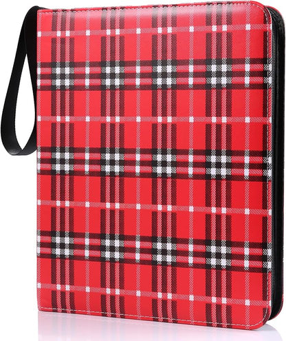 WOT I Trading Card Binder, 900 Pockets Baseball Card Binder Sleeves with Zipper, Double Sided Pockets Card Holder Carry Card Case for Baseball Card, Football Card, Scottish Style, Black+Red