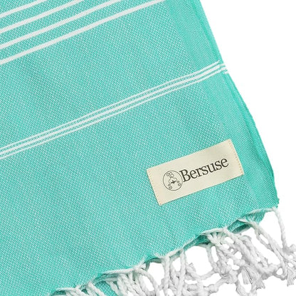 Bersuse Towels Anatolia XL Beach Blanket Throw Blanket Turkish Towel 100% Cotton Extra-Large Quick-Dry Lightweight Premium Peshtemal Towel - 61x82 Inches, Mint Green (Set of 3)