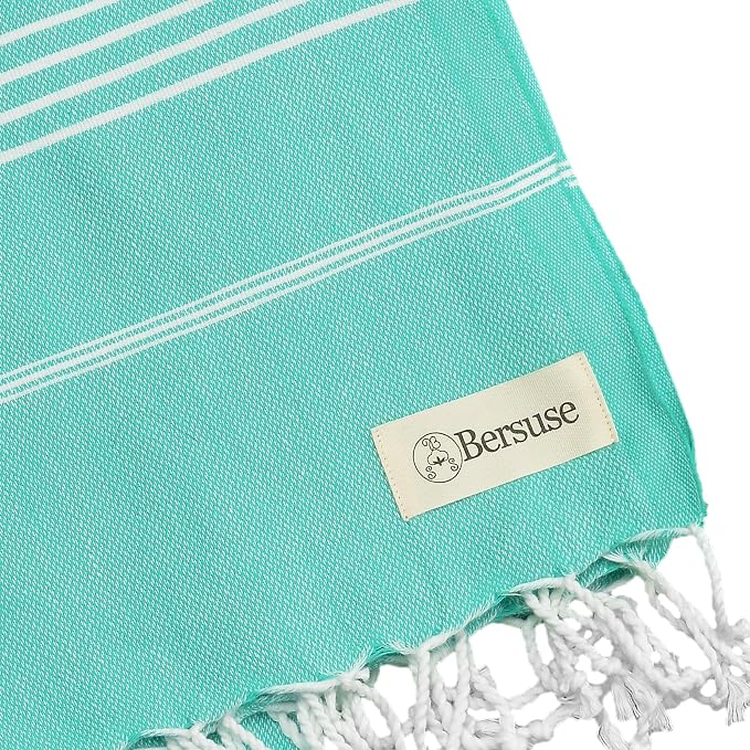 Bersuse Towels Anatolia XL Beach Blanket Throw Blanket Turkish Towel 100% Cotton Extra-Large Quick-Dry Lightweight Premium Peshtemal Towel - 61x82 Inches, Mint Green