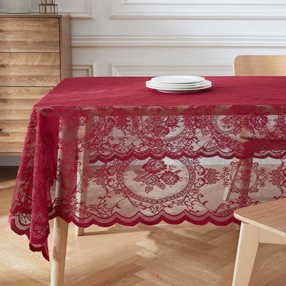 Noir Gothic DÉCOR 60 x 104 Rectangle Burgundy Red Lace Tablecloth for Gothic Kitchen Décor. Rectangular Gothic Tablecloth with Flower Design for Goth Theme or Halloween Party. (SHT Burgundy 60x104)