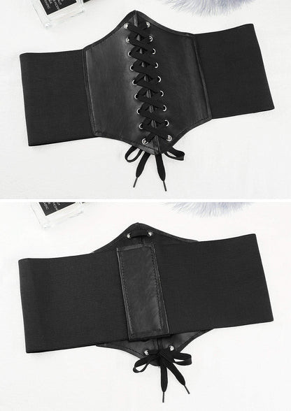 Glamorstar Corset Belt for Women Lace-up Leather Elastic Belts for Dresses Wide Tied Waspie Cincher Belts 85cm Black