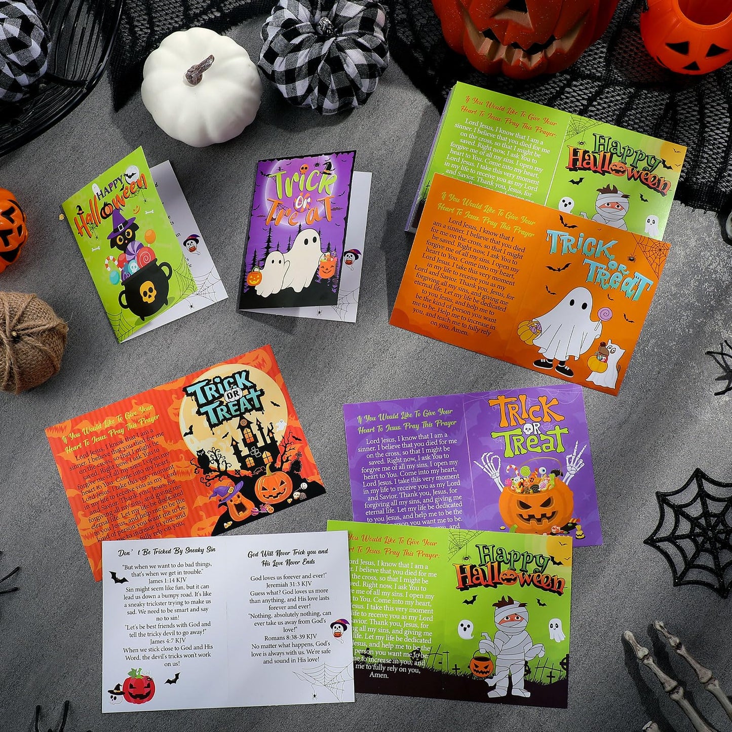 Engrowtic 240 Pcs Halloween Gospel Tract Card Bulk Pumpkins Salvation Cards Pocket Holy Postcard Prayer Postcards Christian Inspirational Church Bible Verses Bookmark for Religious Gift(Ghost Style)