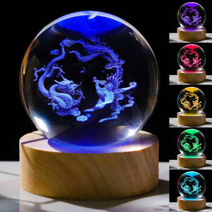 3D Dragon Phoenix Gifts for Women - Crystals Ball 60mm - Dragon Phoenix Figurines Decor Glass Animals Figurine - Stuff for Room Birthday for Best Friend Lovers Keepsake Paperweight