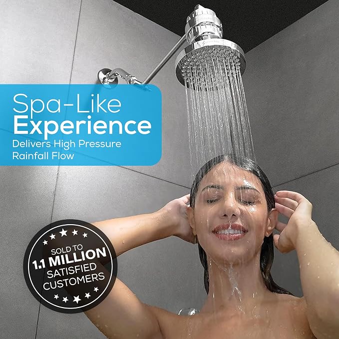 SparkPod Rain Shower Head, 6 Inch Round | High Pressure Shower Heads, 90 Nozzle (Touch-to-Clean), Adjustable Showerhead, No-tool Universal Connection