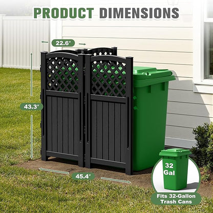 Greesum Air Conditioner Privacy Fence Screen, 4 Panels Trash Can Enclosure, 49.45" H x 22.62" W, Weather Resistant for Outdoor Pool Equipment, Garbage Bins, Black