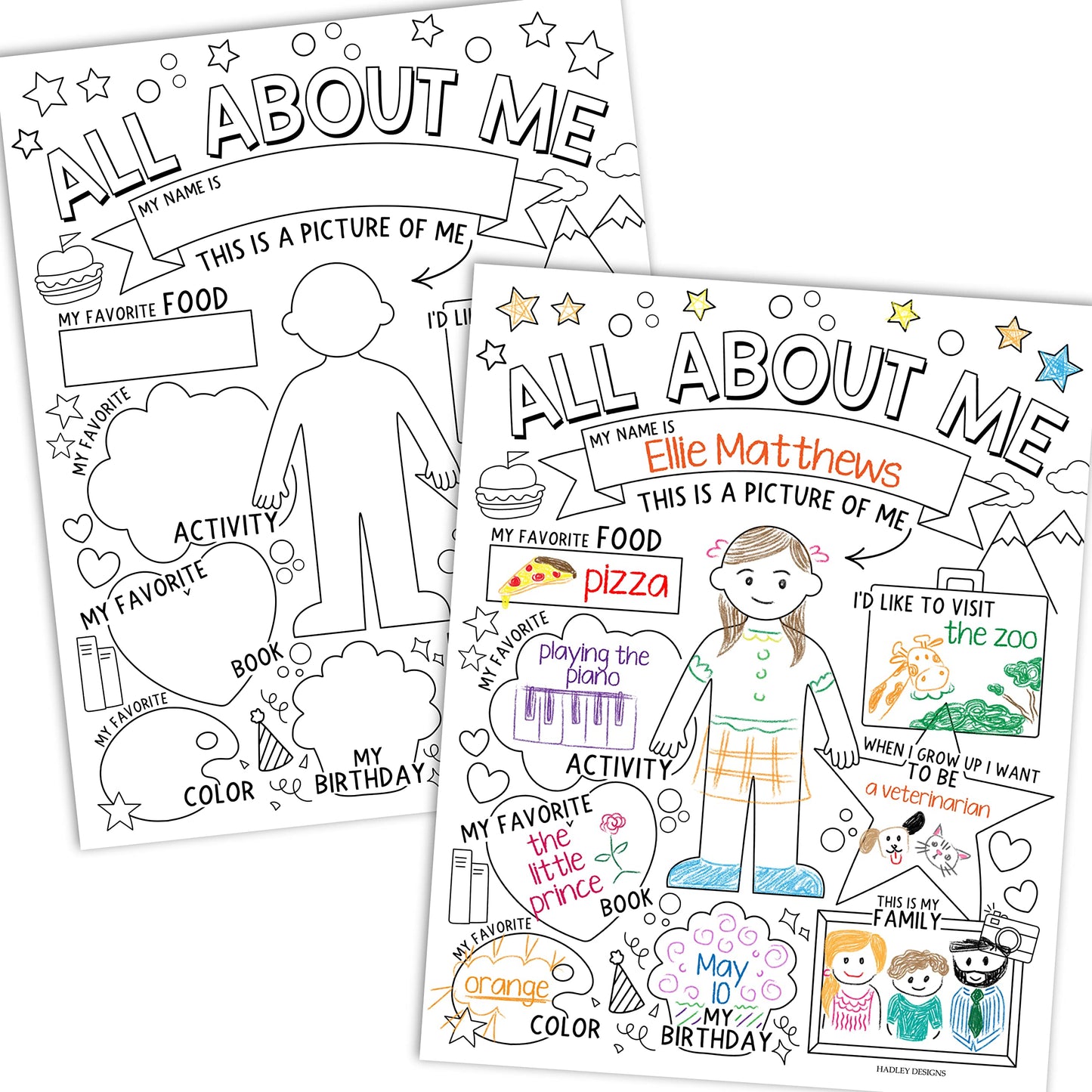 Hadley Designs All About Me Posters for Classroom Must Haves - 20 Star Student Poster, 100 Days of School Items, Star of The Week Poster Elementary Classroom Decor, End of School Year Teacher Supplies