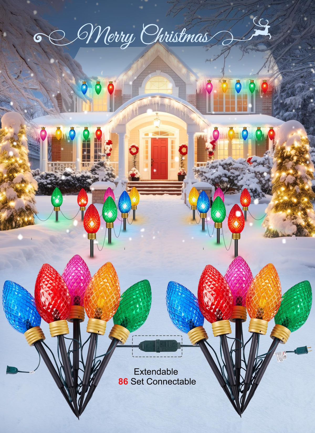 Minetom Christmas String Lights, 11ft 5 LED, Waterproof, 2 Pack Super Jumbo, Strawberry Multicolor, Model GY-C-50.6-U-B1