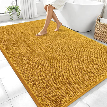 OLANLY Large Bathroom Rugs 70x46, Soft Absorbent Chenille Bath Rugs, Rubber Backing Quick Dry, Machine Washable Bath Mats for Bathroom Floor, Tub and Shower, Home Decor Accessories, Golden Yellow