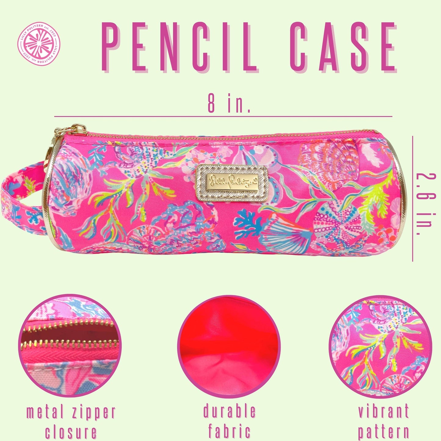Lilly Pulitzer Cute Pencil Case, Colorful Zipper Pouch for Office Supplies, Small Travel Bag with Carrying Handle, Shell Me Something Good