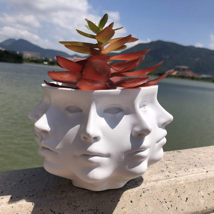 LuckyVin Multi-Face Succulent Planter Vase - Small Face Plant Head Home Decoration - Indoor Cactus Pot