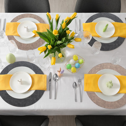 Cloth Leather Round Placemats, Gray and Beige Double-Sided Heat-Resistant Placemats and Coasters Set of 4, Small Placemat for Dessert Plate Easy to Clean for Dining