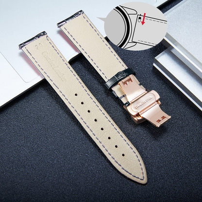 BINLUN Leather Watch Strap, Quick Release Genuine Leather Replacement Watch Band with Butterfly Deployment Buckle for Men and Women, 12mm-24mm(Black-Rose Gold,18mm)