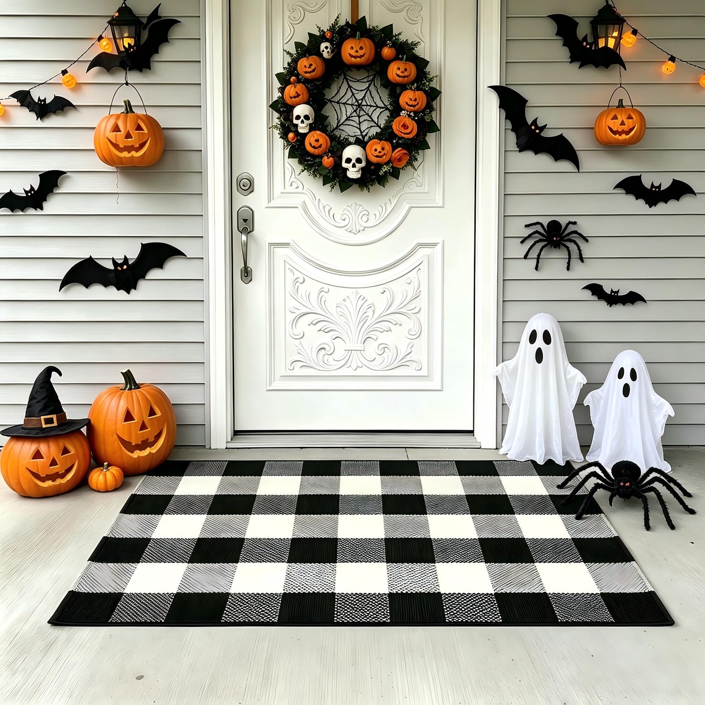 WAYYE Buffalo Plaid Outdoor Rug 27.5" x 43" Black and White Checkered Area Rug Washable Doormats Indoor Outdoor Rugs for Layered Front Door Mats, Porch, Entryway, Kitchen, Farmhouse