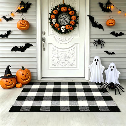 WAYYE Buffalo Plaid Outdoor Rug 27.5" x 43" Black and White Checkered Area Rug Washable Doormats Indoor Outdoor Rugs for Layered Front Door Mats, Porch, Entryway, Kitchen, Farmhouse