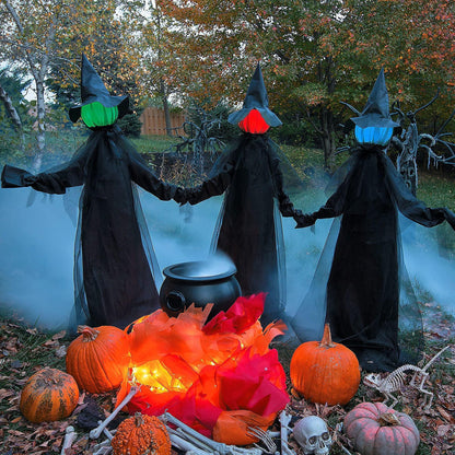 Dazzle Bright Halloween Decorations, 6 FT Set of 3 Light Up Halloween Witch with Stakes, Witch Decorations for Outdoor Garden Yard Lawn Haunted House Decor
