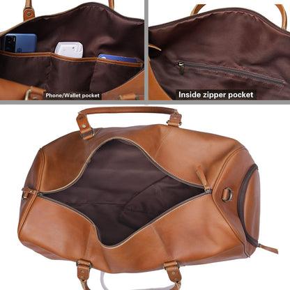 Leather Travel Bag,Weekender Overnight Bag Leather Large Carry On Bag Travel Tote Duffel Bag for Men & Women (Tan Brown)
