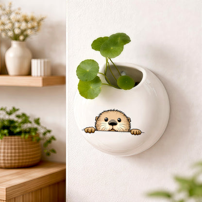 BJDAMAI Sea Otter Small Wall Planters for Indoor Outdoor Pots Ceramic, Gifts for Women Teens Girls Kids, Sea Otter Lovers Themed Gifts Decor Stuff Things Items!