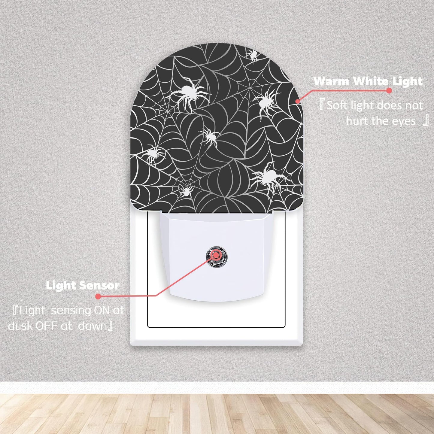 Axxitude Spiders Webs Night Lights Plug into Wall for Girls Boys Room,Night Light LED Lamp Dusk to Dawn Sensor Round Lamp for Bedroom Bathroom Hallway Home Wall Decor Nightlight