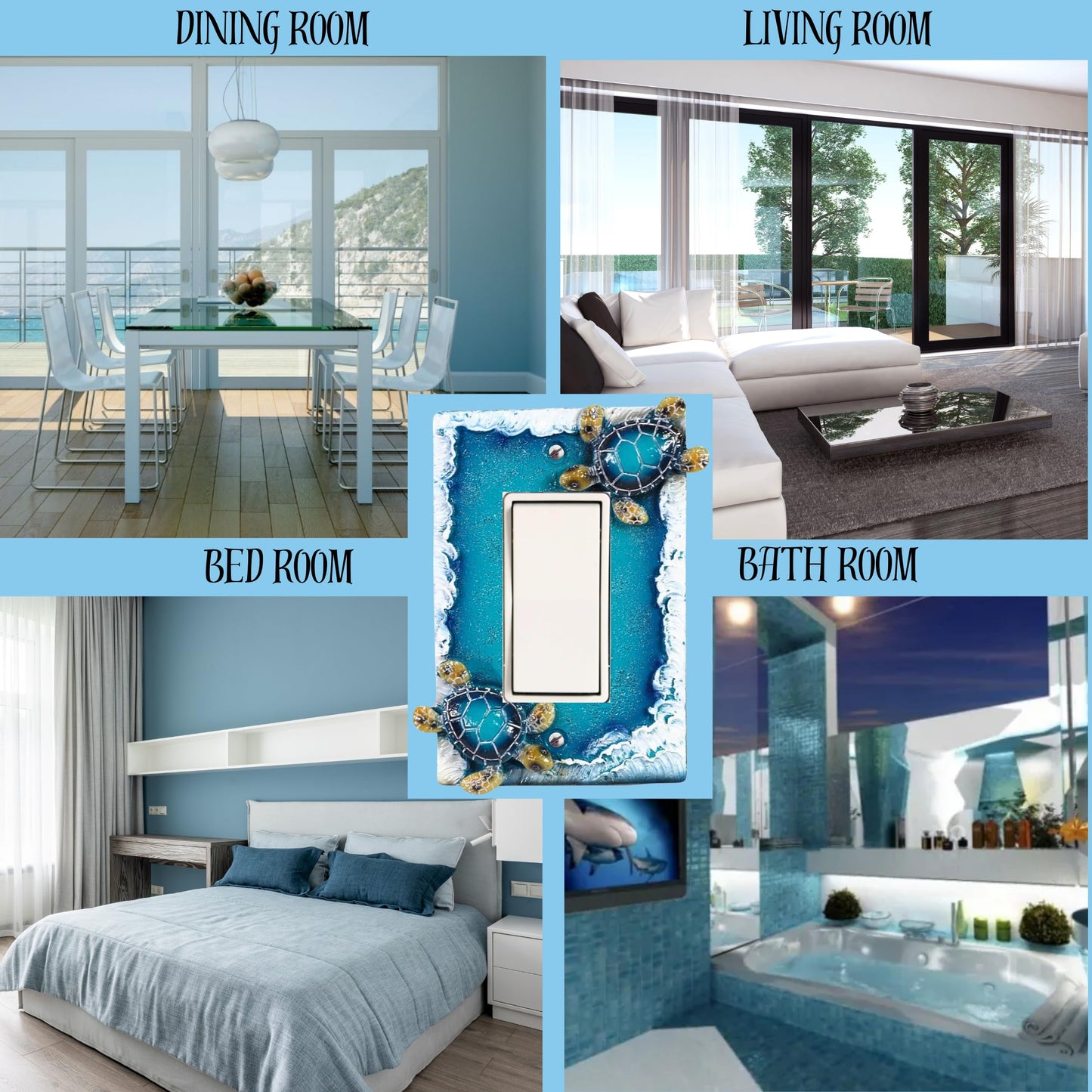 BestGiftEver Nautical Single Rocker Switch (1 Gang) Decorative Light Switch Plate Cover with Sea Turtle and Ocean Waves Design, Coastal Home Décor for Unique Lighting Accents