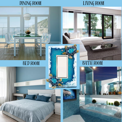 BestGiftEver Nautical Single Rocker Switch (1 Gang) Decorative Light Switch Plate Cover with Sea Turtle and Ocean Waves Design, Coastal Home Décor for Unique Lighting Accents