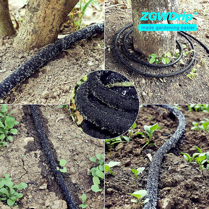 ZGWDrip 100FT 1/2" Water-Saving Soaker Hose with Solid Brass Connectors, Drip Irrigation Kit for Lawn & Landscaping with Metal Ground Stake & Accessory Kit
