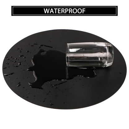 Wipeable Placemats and Coasters Leather Table Mats Waterproof Heat-Resistant Easy to Clean for Dining Table Set Kitchen Table Set of 6, Black