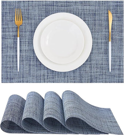 Leetaltree Deep Navy Woven Placemats Set of 4 - Heat Resistant Non-Slip Place mats for Dining Table, Washable Durable PVC Vinyl Woven Table Mats(Deep Navy, 4)