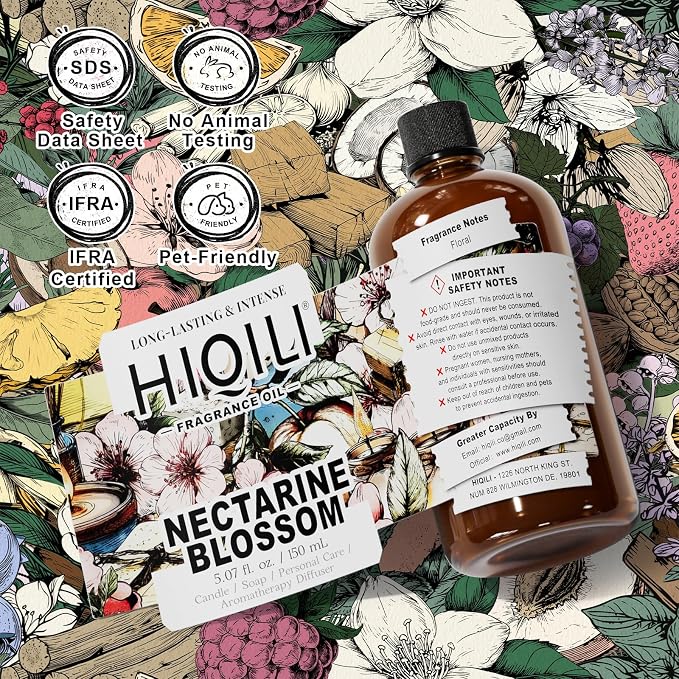 HIQILI Nectarine Blossom Fragrance Oil for Candle & Soap Making, Essential Oil Diffuser Use, Add to Body Lotion, Dryer Balls - 5.07 Fl Oz