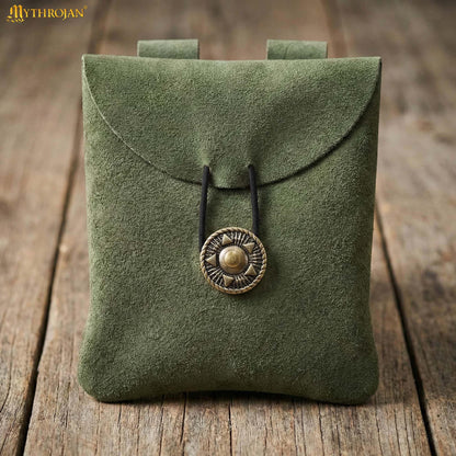 Mythrojan Medieval Renaissance Suede Jewelry Belt Pouch LARP Costume Waist Bag - Dark Green