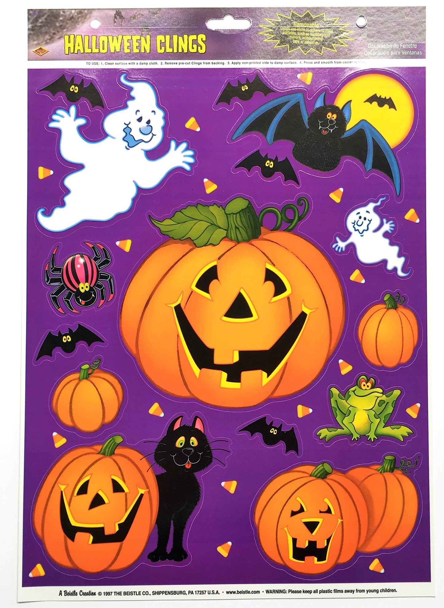 Beistle 3-Pack Halloween Window Sticker Clings Bundle Featuring Pumpkins, Ghosts & More