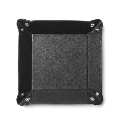 Leatherology Black Onyx Rectangle Valet Tray – Travel-Friendly Catchall Organizer with Snap Corners, Stitched Edge Detail & Gift Box – Desk Tray for Keys, Wallet, Watch & Accessories