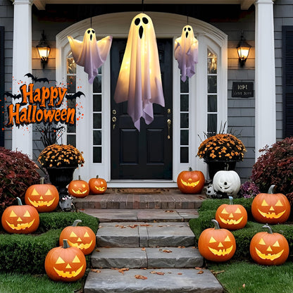 2Packs Ghost Lights - Halloween Decor, Yard Decorations for Parties & Gardens (White)