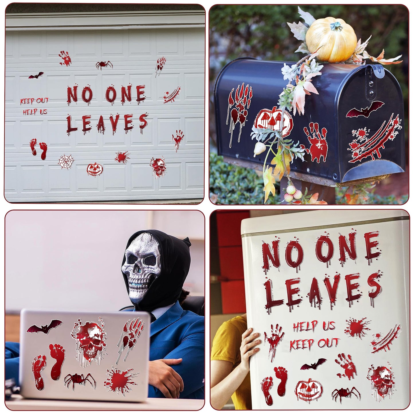 Halloween Car Magnet Decoration 27Pcs, Magnetic Bloody No One Leaves Refrigerator Garage Door Stickers, Holiday Help Us Keep Out Bat Spider Car Magnet Decal for Halloween Decoration Party Supplies