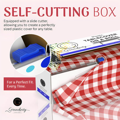 Grandipity Plastic Tablecloth Roll - 54in x 300 Ft. Red Gingham Checkered Plastic Table Cloths for Parties | Disposable with Cutter Box - Cut to Size Disposable Tablecloth for Rectangle & Round