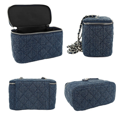 M-ioi-M Quilted Denim Crossbody Bag for Women, Retro Textured Small Jean Purse with Adjustable Silver Chain Strap, Casual Boxy Pouch Shoulder Handbag, Classic Designer Vanity Case Purse (Slub Indigo)