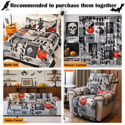 EVENHUG Halloween Sofa Cover for Festival Home Decorations Slipcover Furniture Protector Washable Couch Cover with Non Slip and Elastic Straps for Kids Pets Dogs (Recliner)